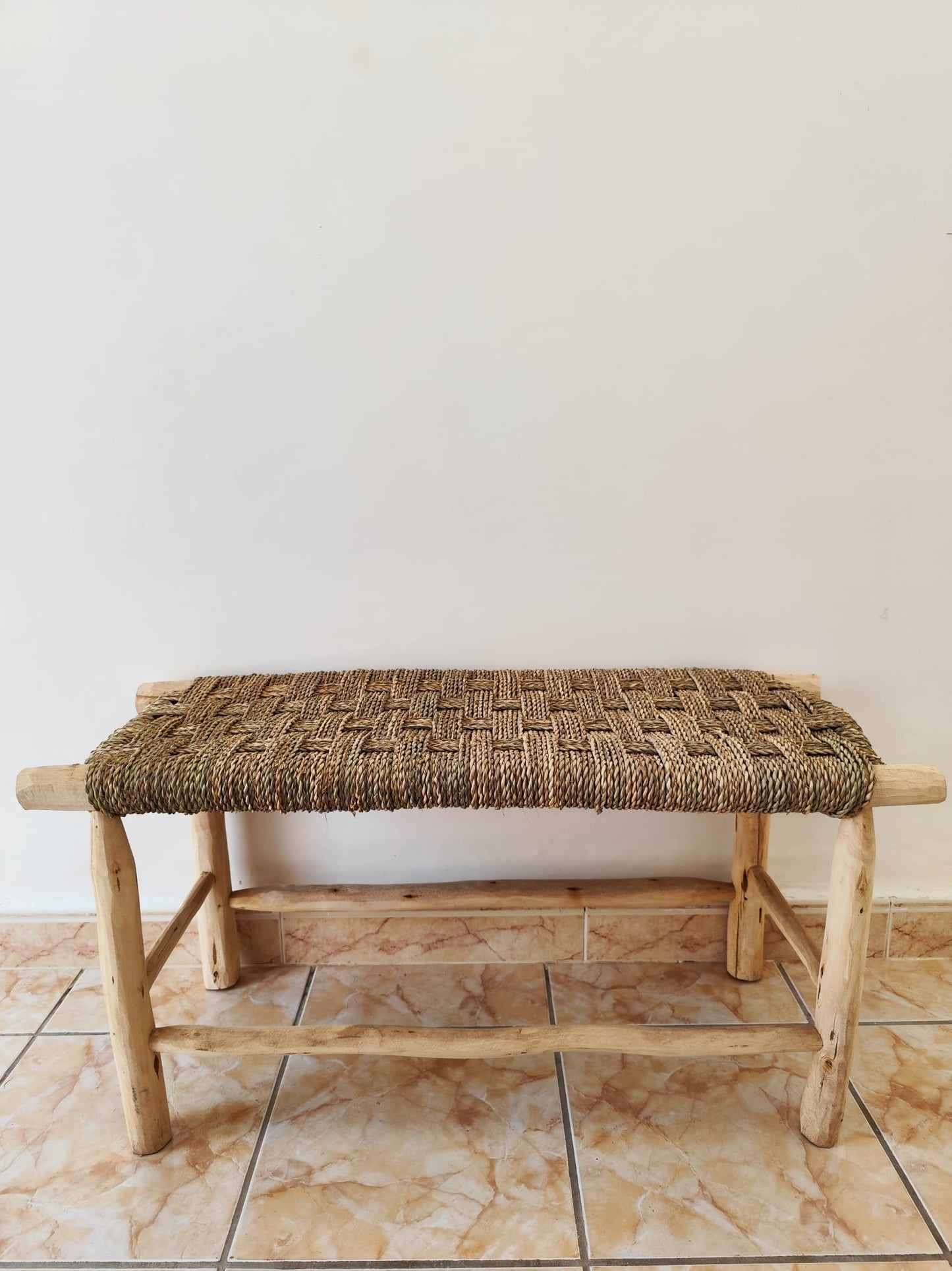 Banc en feuille de palmier et bois d'Eucalyptus